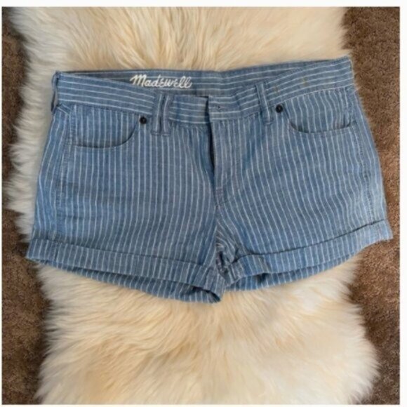 MADEWELL Shorts Conductpr Pinstripe Cotton Chambray 32 - Picture 2 of 9